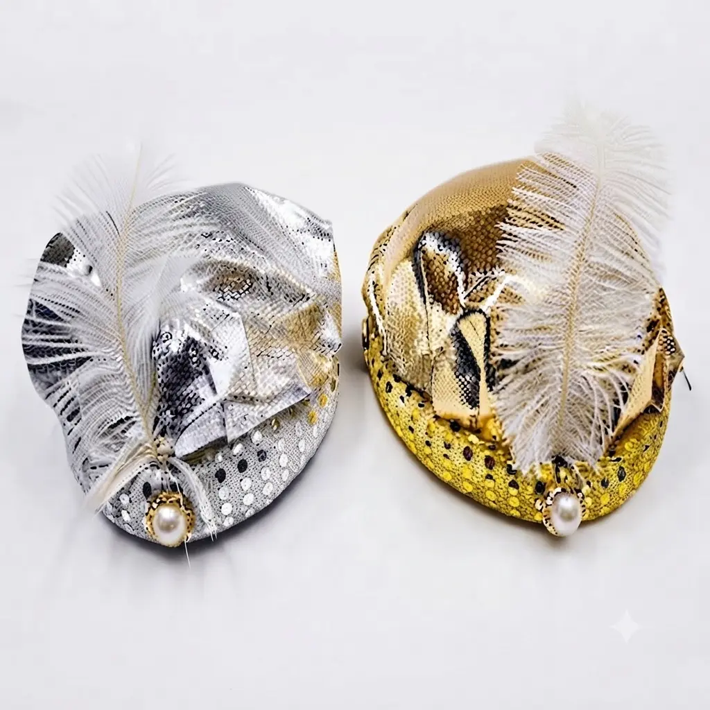 Sequin Turban With Ostrich Feather Sequin Turban With Ostrich Feather - Image 1